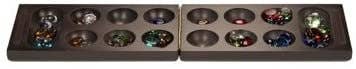 Folding Mancala Game - Dark Stained Wood & Glass Stones