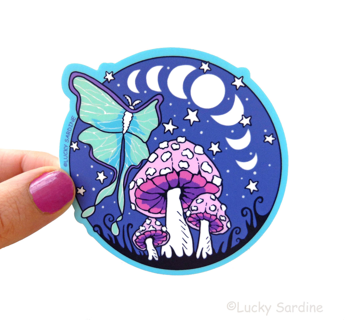 Luna Moth & Mushroom, Moon & Stars Vinyl Sticker