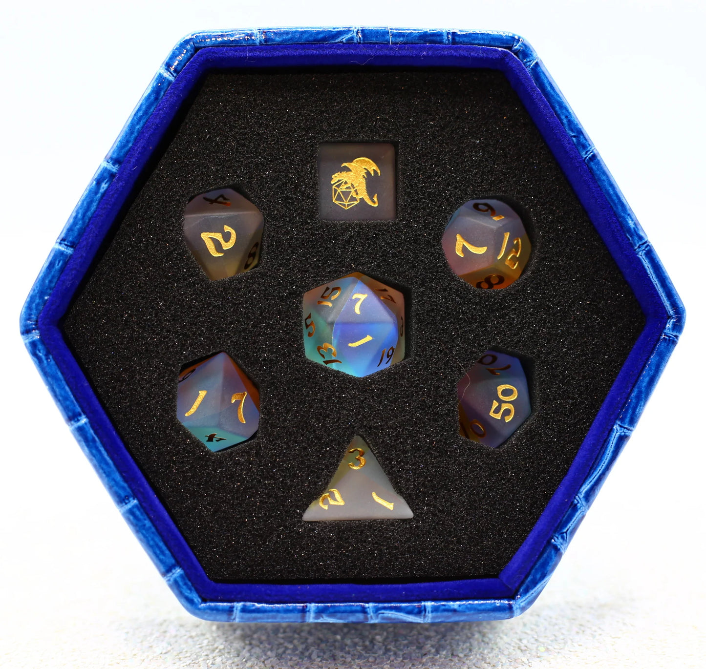Dragon's Hoard Gemstone Dice Set - Frosted Prismatic Crystal, with Deluxe Case