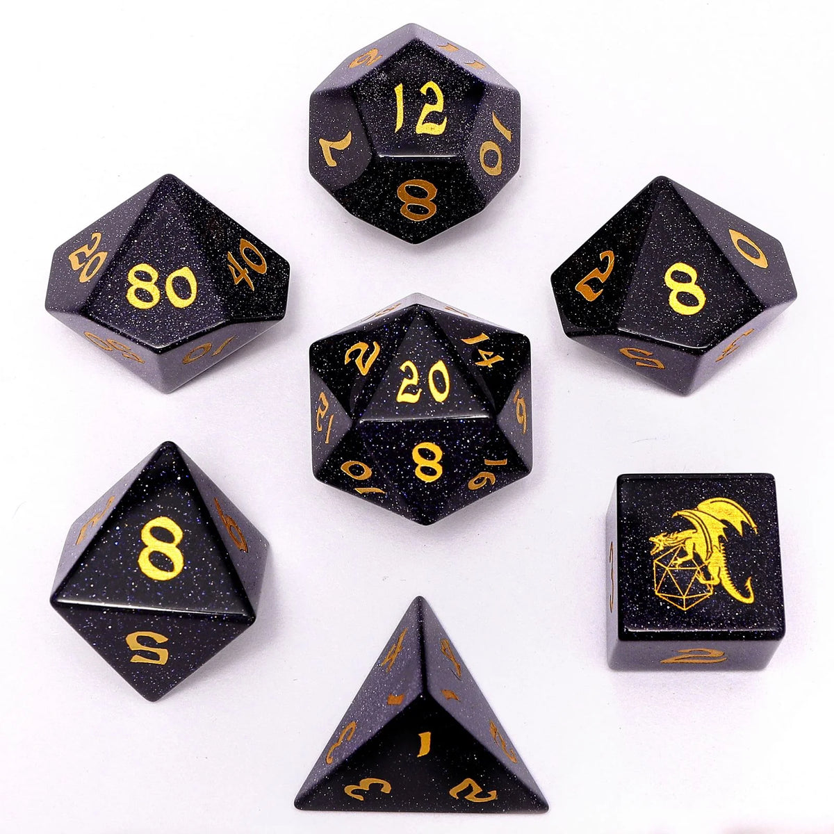 Dragon's Hoard Gemstone Dice Set - Blue Goldstone, with Deluxe Case