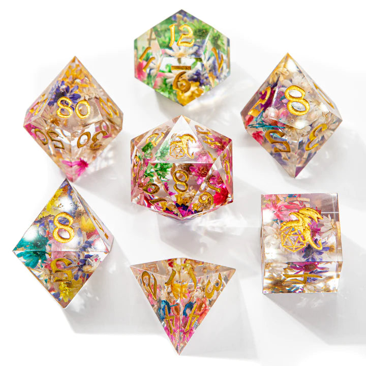 Captured Magic Dice Set - Essence of Spring, Sharp Edge Resin