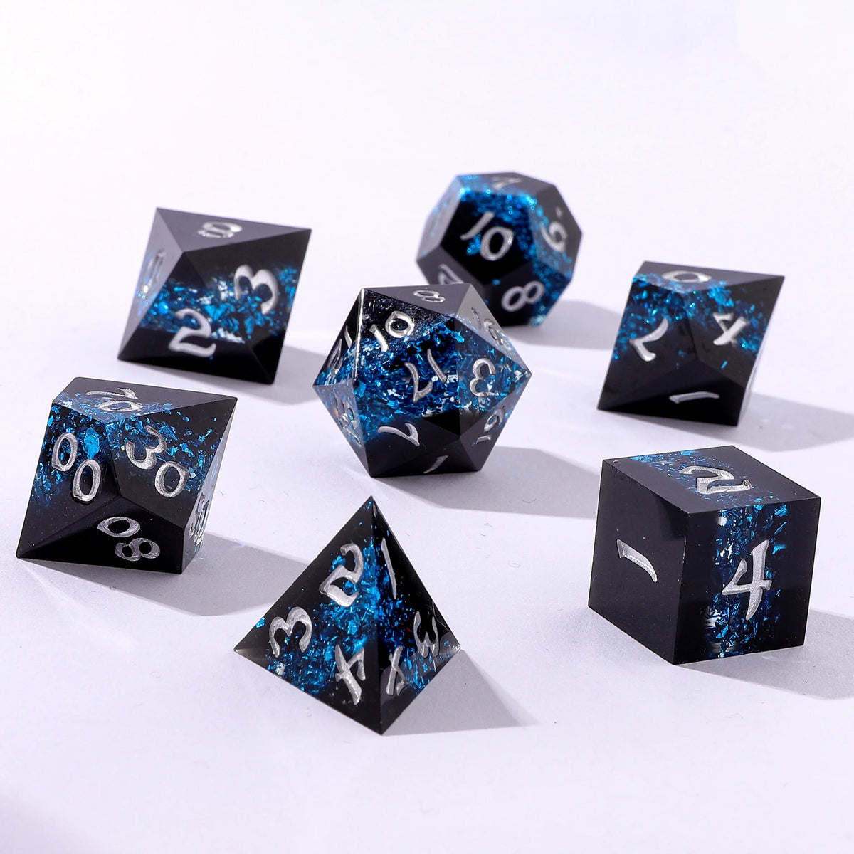 Captured Magic Dice Set - Mana Path Blue, Hand Sanded Sharp Edge Resin