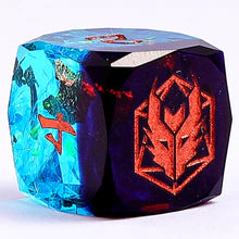 Captured Magic Luster Cut Dice Set- Blue & Red, Hand Sanded Sharp Edged Resin