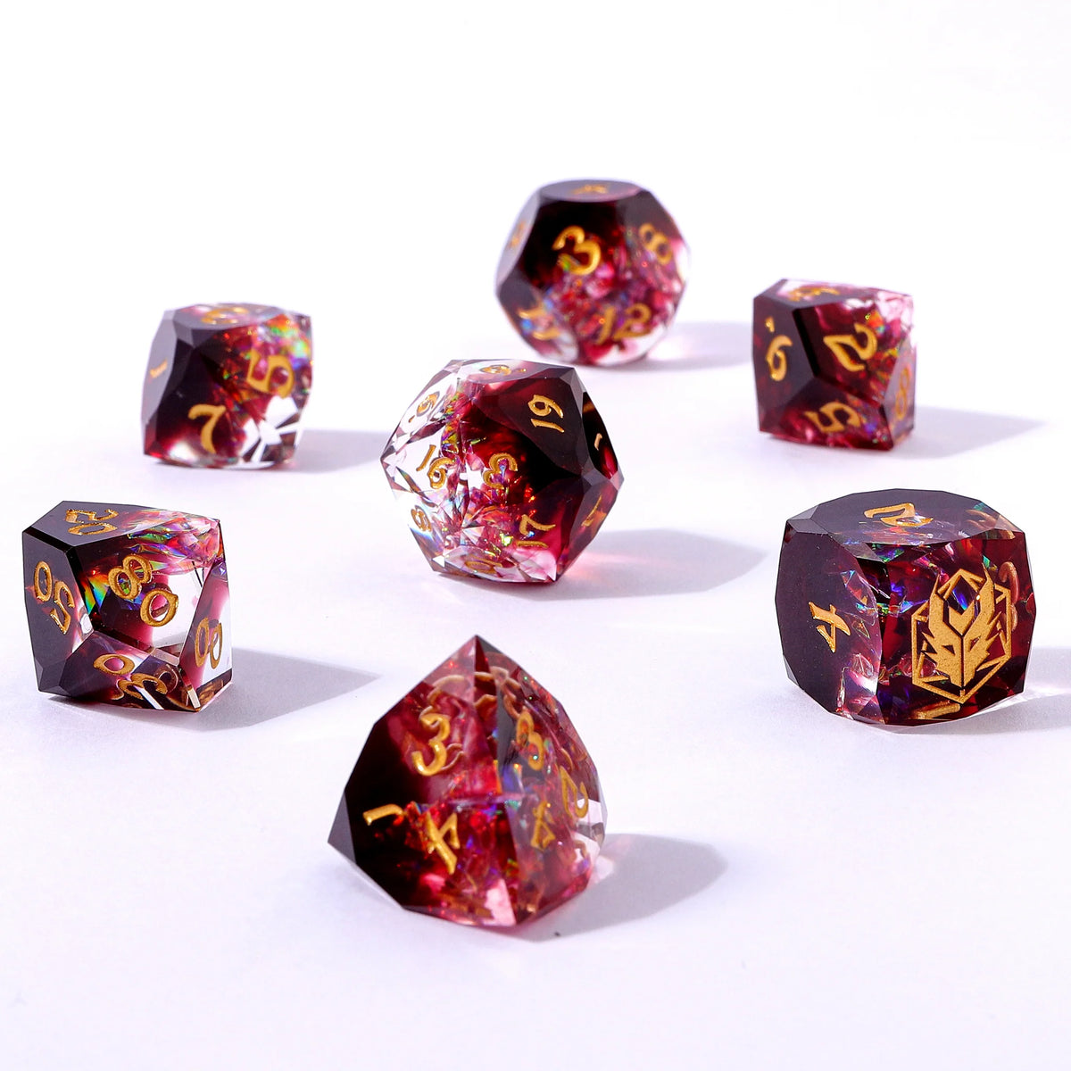 Captured Magic Luster Cut Dice Set- Blood Crystal, Hand Sanded Sharp Edged Resin