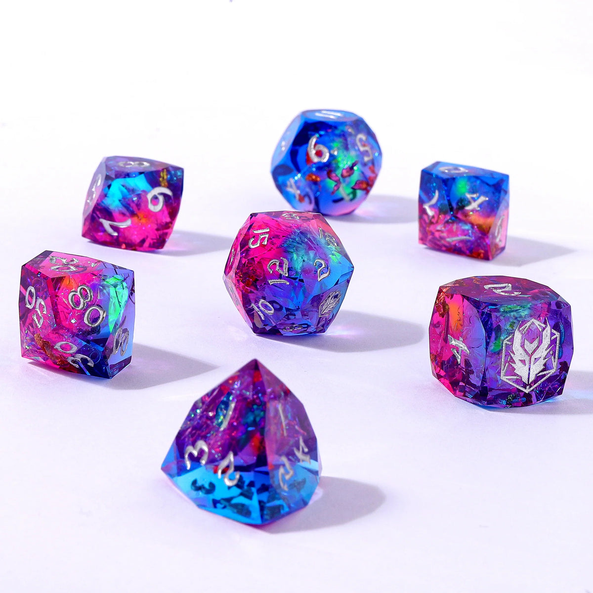 Captured Magic Luster Cut Dice Set- Gilded Storm, Hand Sanded Sharp Edged Resin