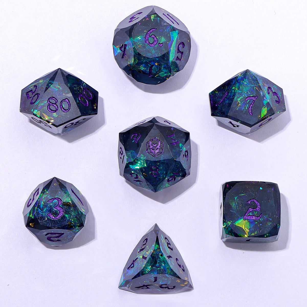 Captured Magic Luster Cut Dice Set - Starry Night Purple, Sharp Edged Resin