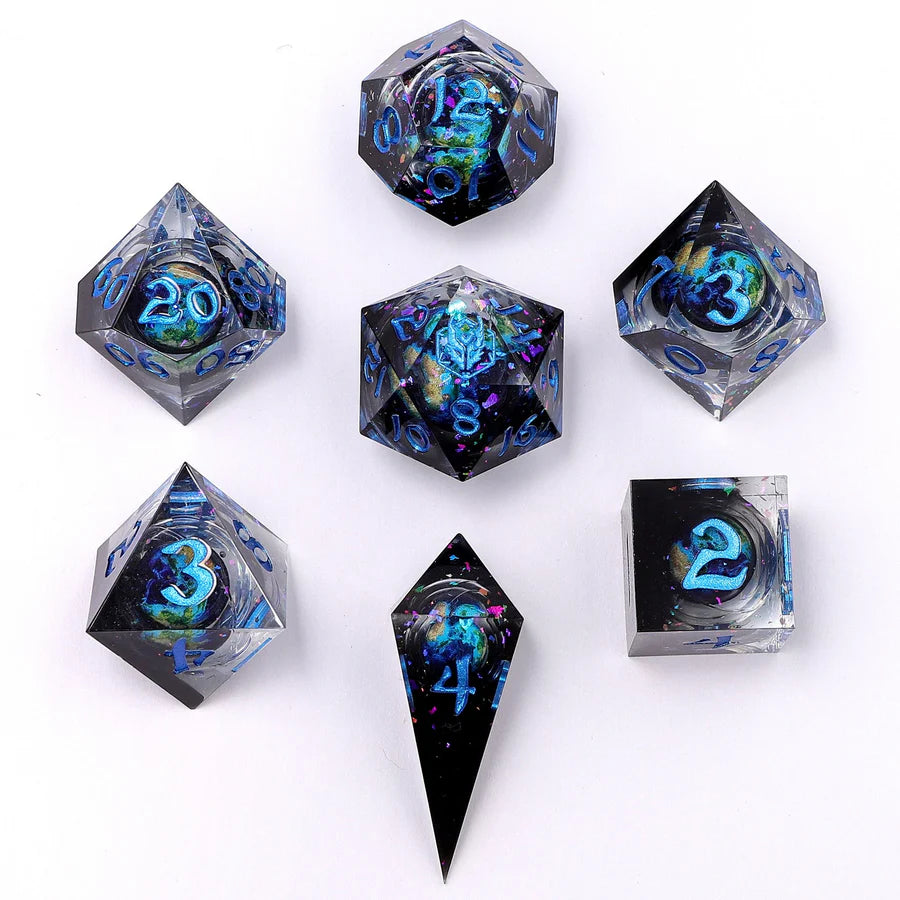 Captured Magic Dice Set - Alt Earth, Liquid Core, Sharp Edge Resin