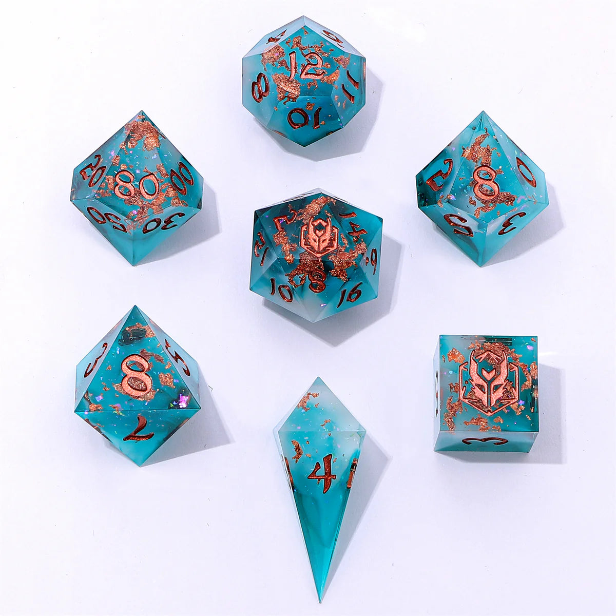 Captured Magic Dice Set - Cloudfall, Hand Sanded Sharp Edge Resin