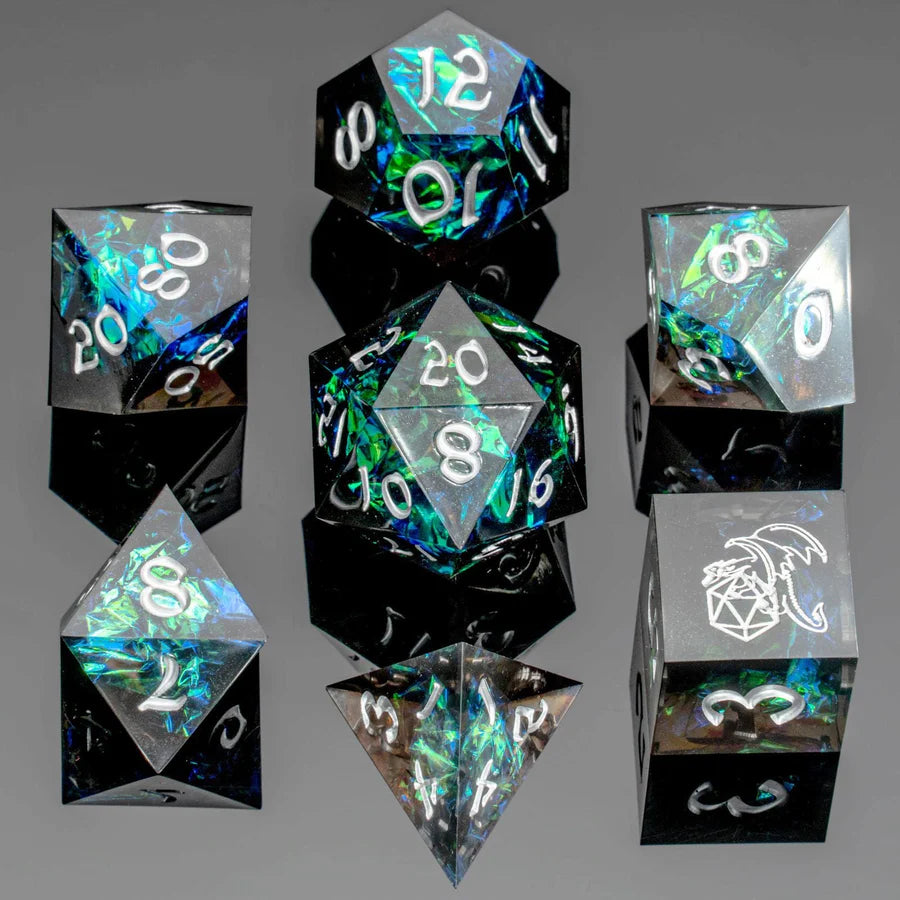 Captured Magic Dice Set - Black Hand Sanded Sharp Edge Resin