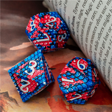 Dragon Scale Dice Set - Blue Fire, Solid Metal