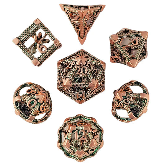 Deep Dreamer Copper Green hollow Metal RPG Dice Set