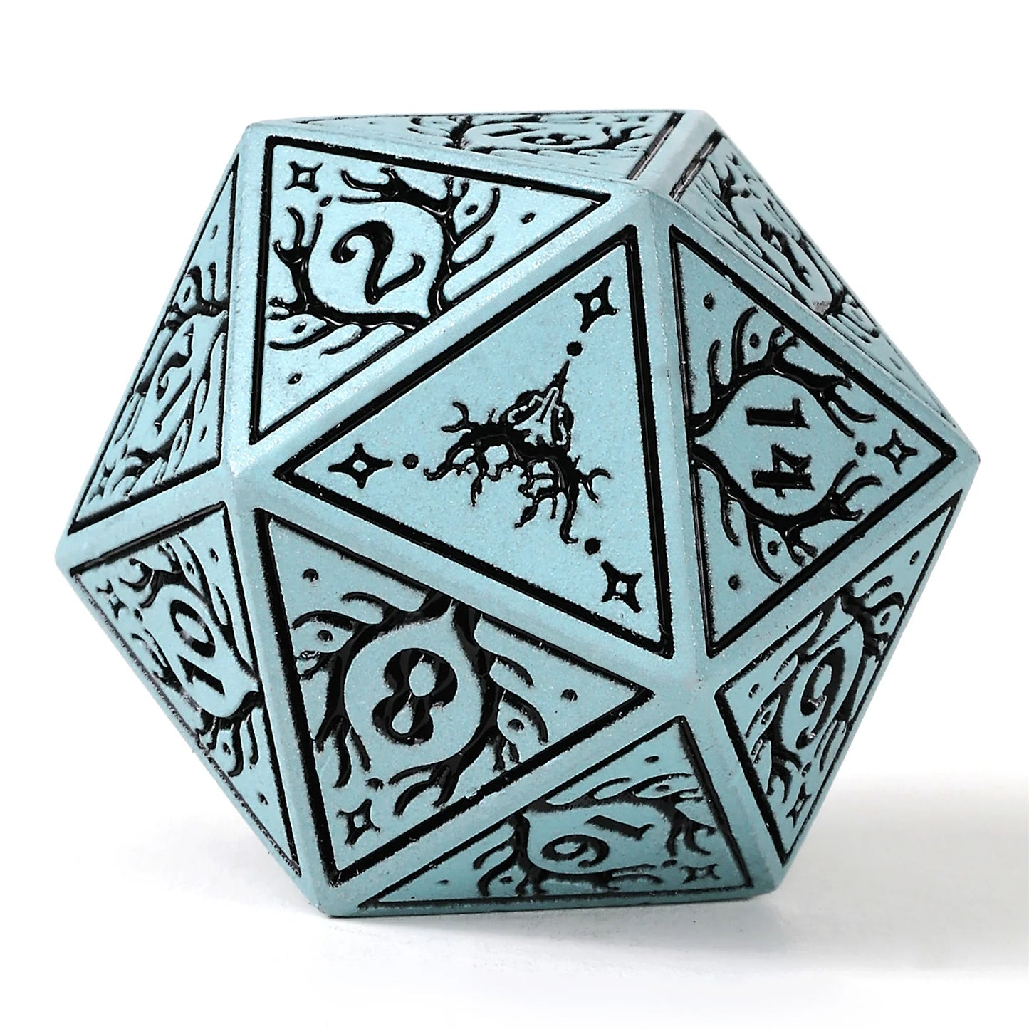 Hymgho Solid Metal Druid RPG Dice Set - Pale Cyan w/ Black