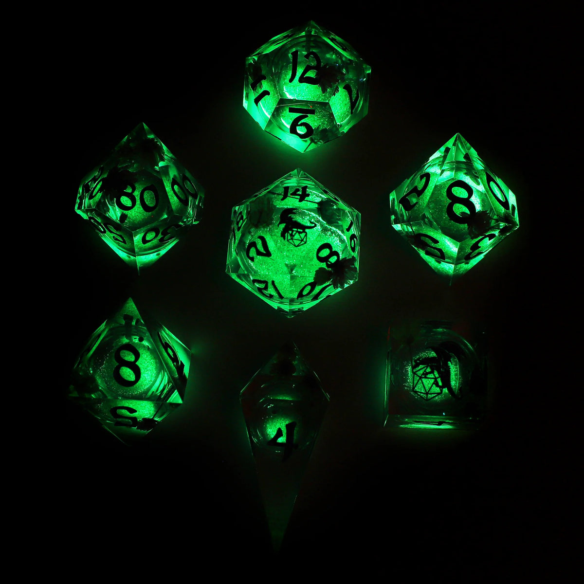 Captured Magic Liquid Core Dice Set - Ethereal Fields, Hand Sanded Sharp Edge Resin