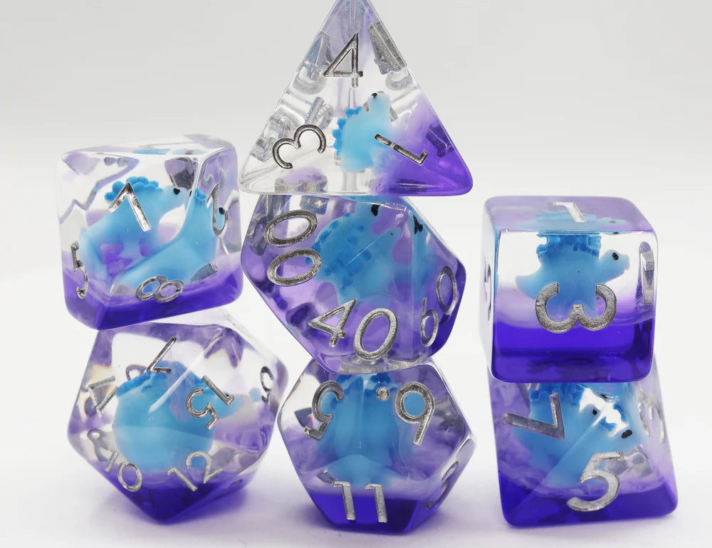 Blue Stegosaurus Dice Set - Resin Inclusion
