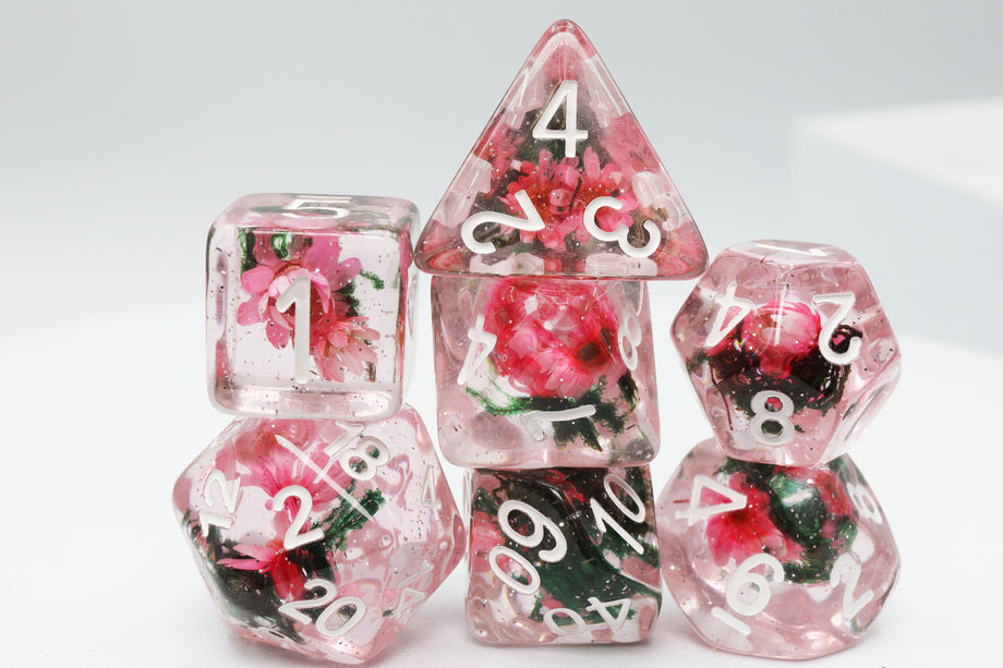 Carnation Love Dice Set - Resin Inclusion