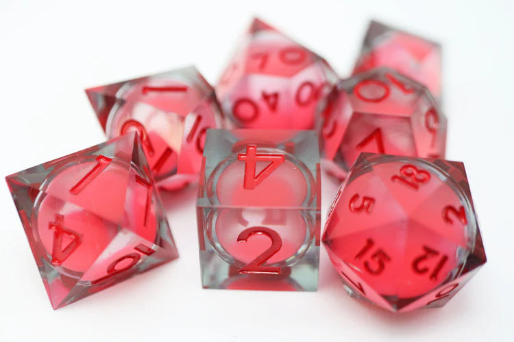 Sharp Edge Glow in the Dark Liquid Core RPG Dice Set - Midnight Rose