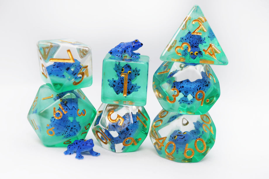 Dark Blue Frog Dice Set - Resin Inclusion