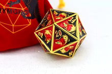 45mm Dragon D20 - Red & Black w/Gold Solid Metal