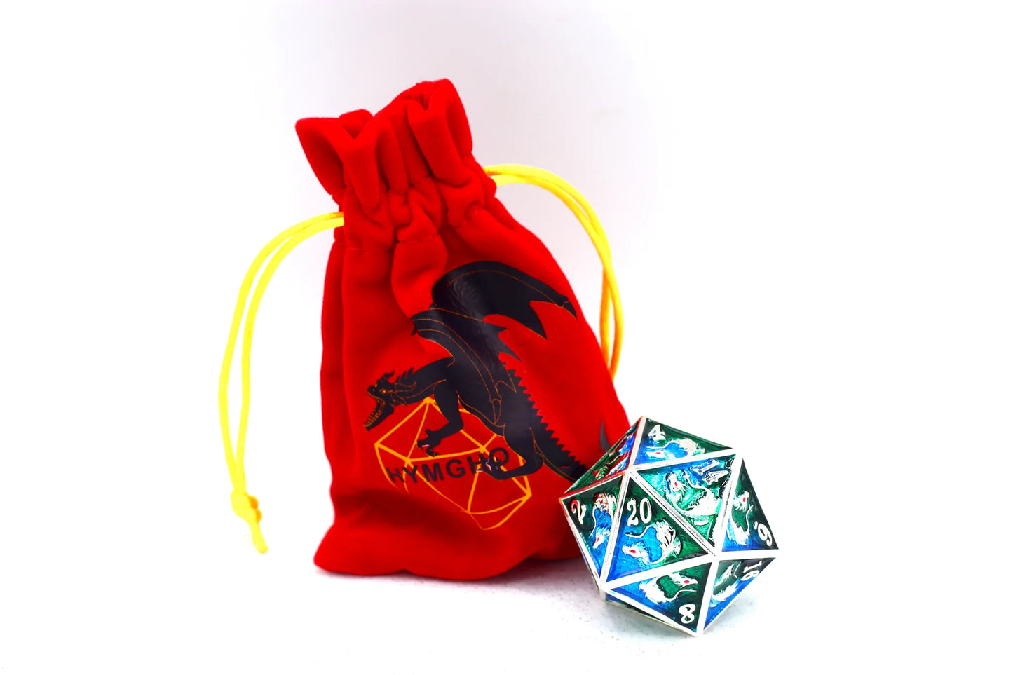 45mm Dragon D20 - Blue & Green w/Silver Solid Metal