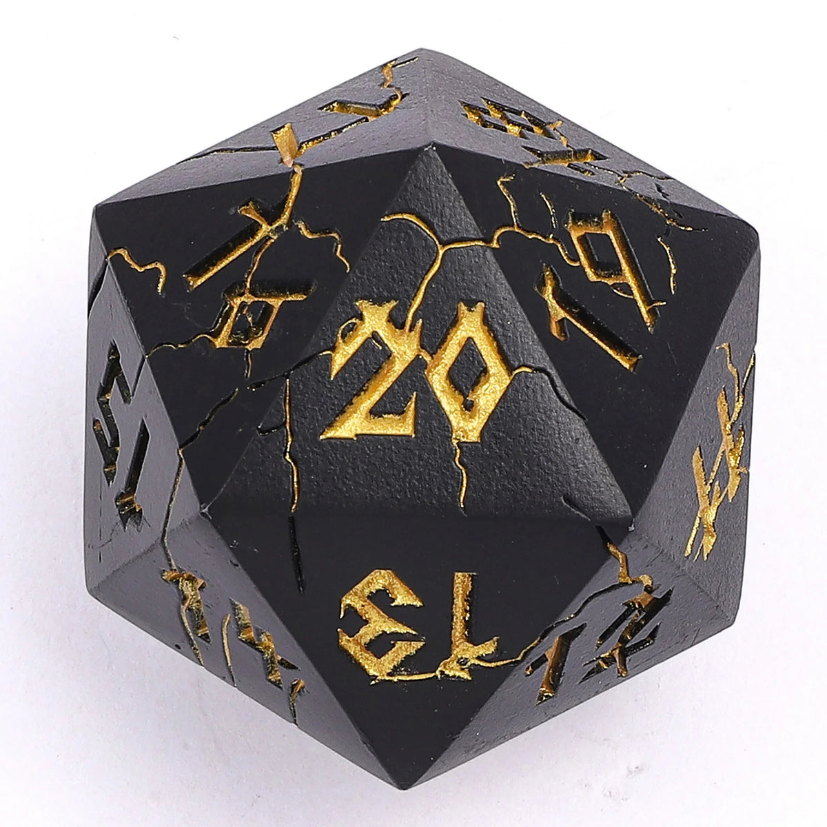35mm Spindown Barbarian D20 - Matt Black w/Gold Solid Metal