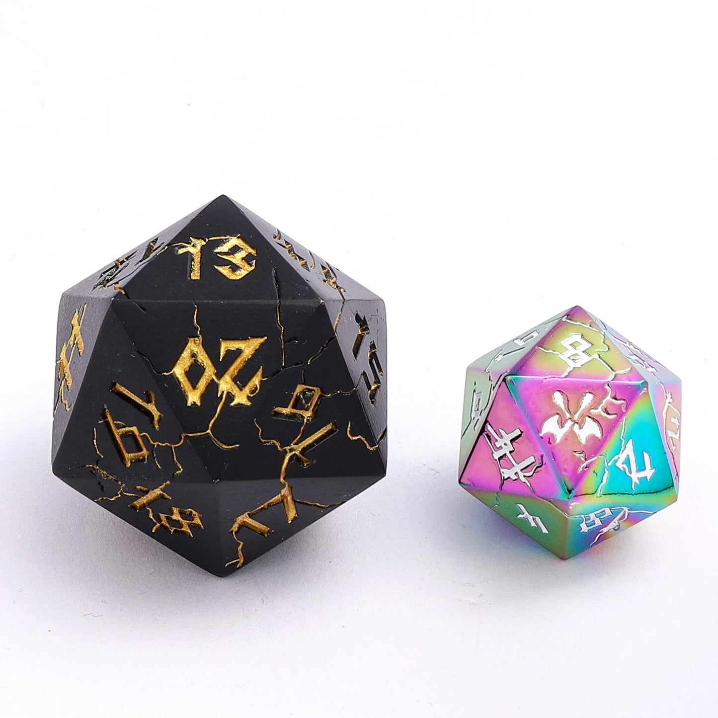 35mm Spindown Barbarian D20 - Matt Black w/Gold Solid Metal