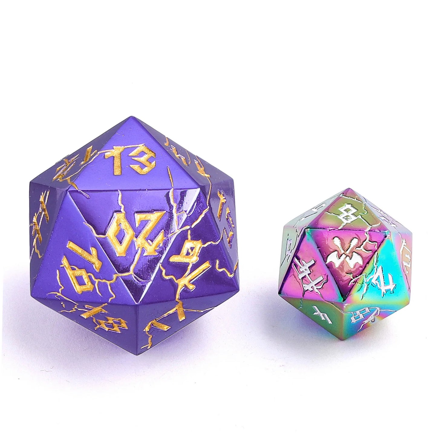 35mm Spindown Barbarian D20 - Purple & Gold Solid Metal