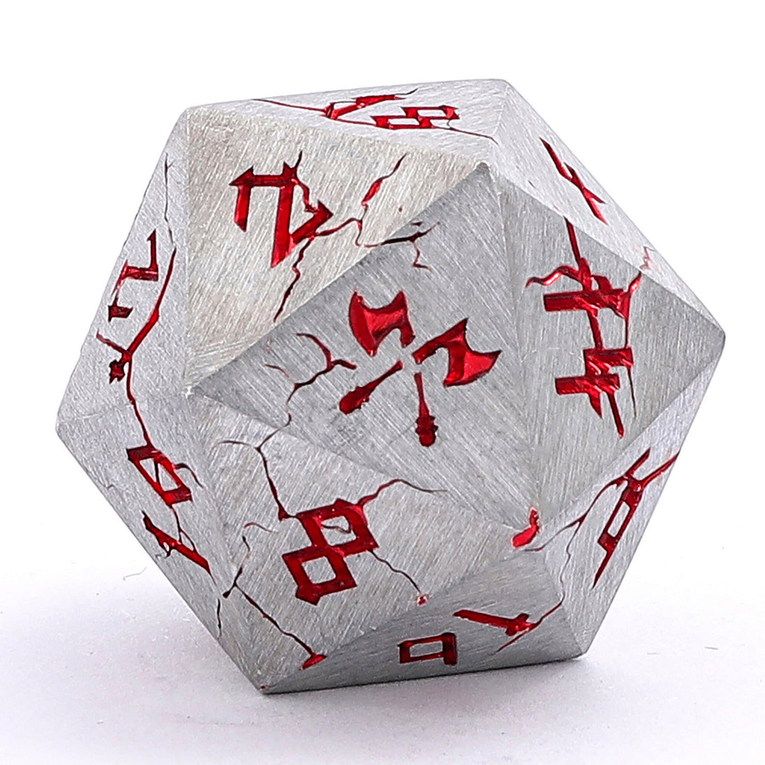 Barbarian Dice Set - Matte Silver and Red, Solid Metal