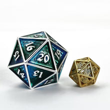 Hymgho 45mm Solid Metal Behemoth Spindown D20 - Silver with Blue & Green