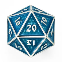 Hymgho 45mm Solid Metal Behemoth Spindown D20 - Glow in the Dark Blue