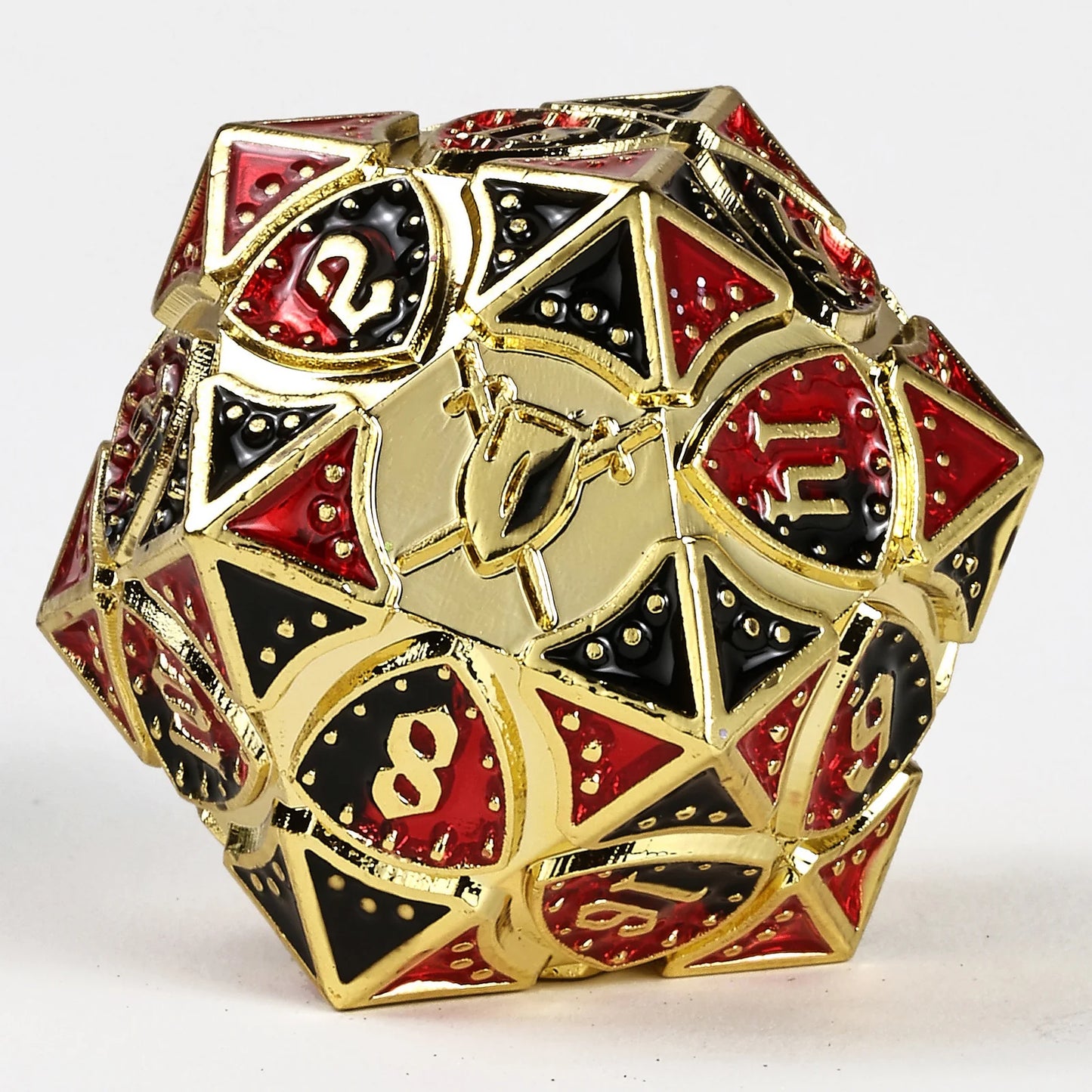 Solid metal Fighter RPG Dice Set - Gold w/ Red and Black