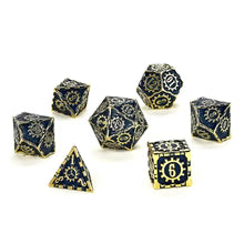 Hymgho Solid metal Cogcraft Dice Set: Vault Dweller, Gold w/Blue