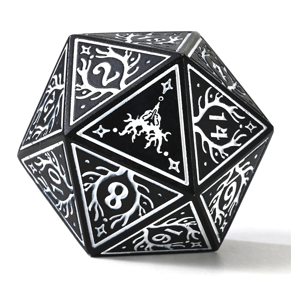 Solid Metal Druid RPG Dice Set - Black w/White