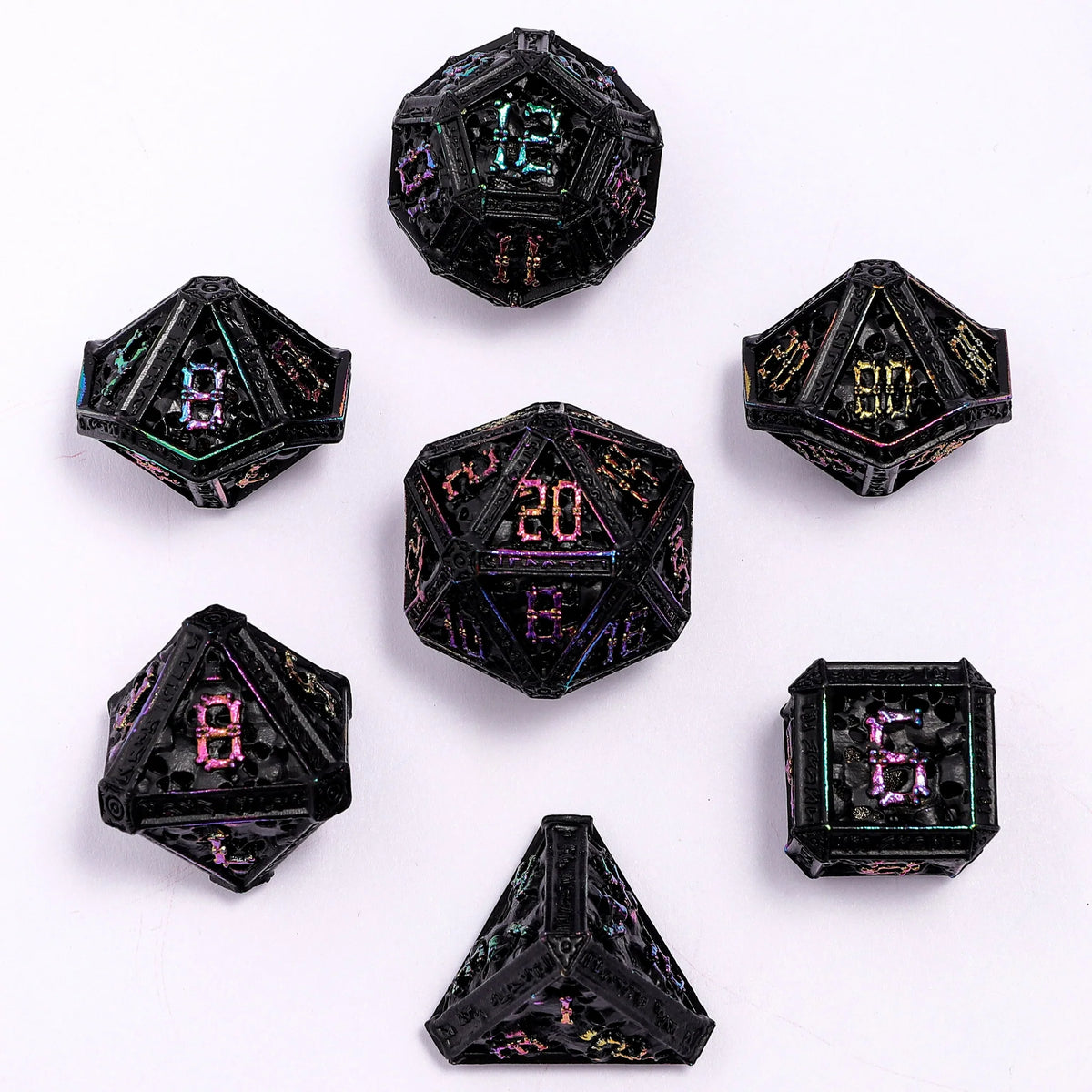 Necromancer Dice Set - Black w/ Chromatic, Hollow Metal
