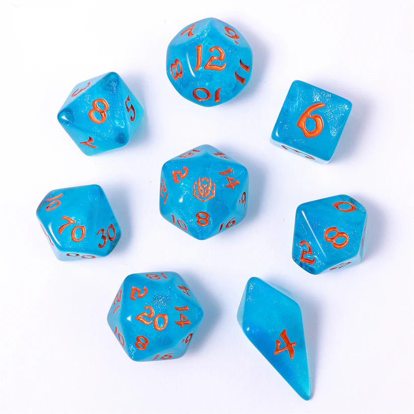 Ray of Frost - Wyrmforged Rollers Rounded Edge 8 Piece Dice Set