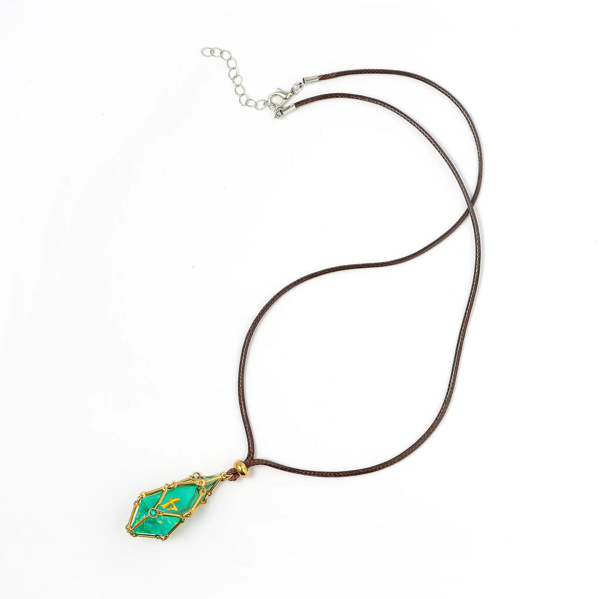 Mysticage Teardrop D4 Necklace - Brown Leather Chain