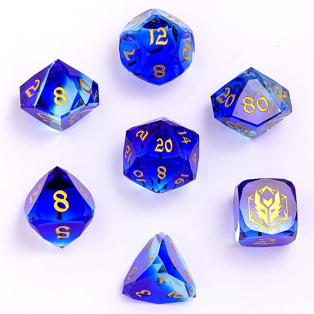Dragon’s Hoard Luster Cut Dice Set - Blue and White Glass w/ Deluxe Case