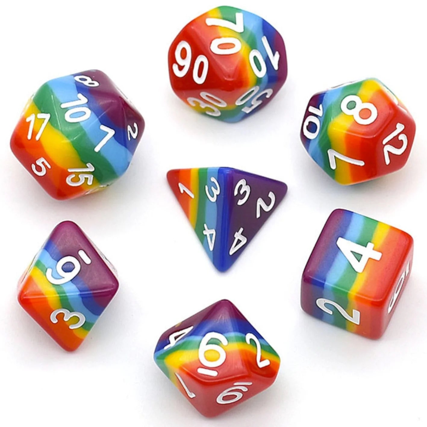 Opaque Rainbow Layer Dice Set - Resin