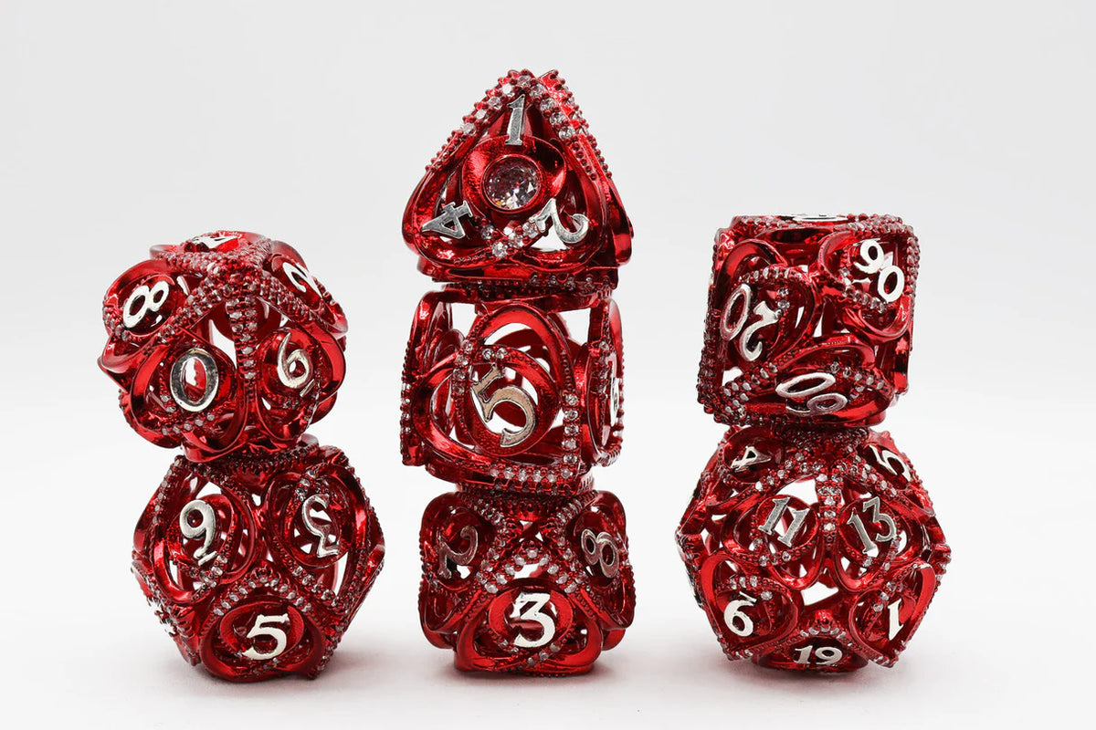 Hollow Hearts Dice Set - Red, Hollow Metal