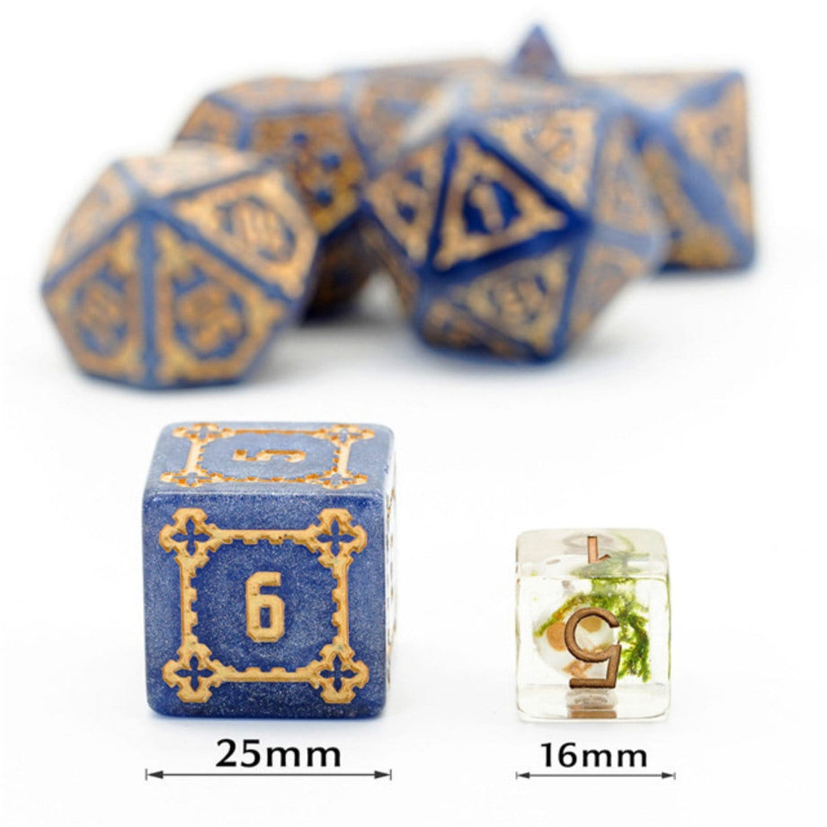 25mm Huge Castle RPG Dice Set - Blue w/ Gold Resin