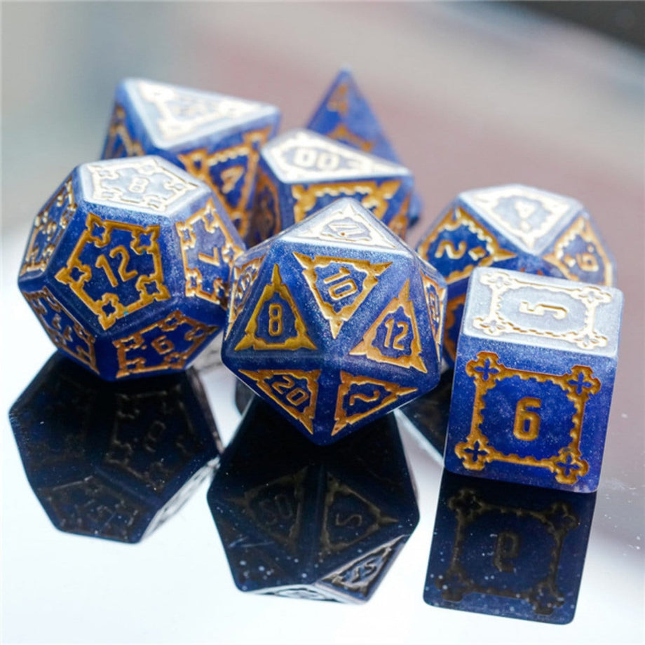 25mm Huge Castle RPG Dice Set - Blue w/ Gold Resin