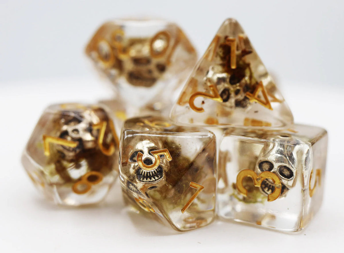 Silver Pirate Skull Dice Set - Resin Inclusion