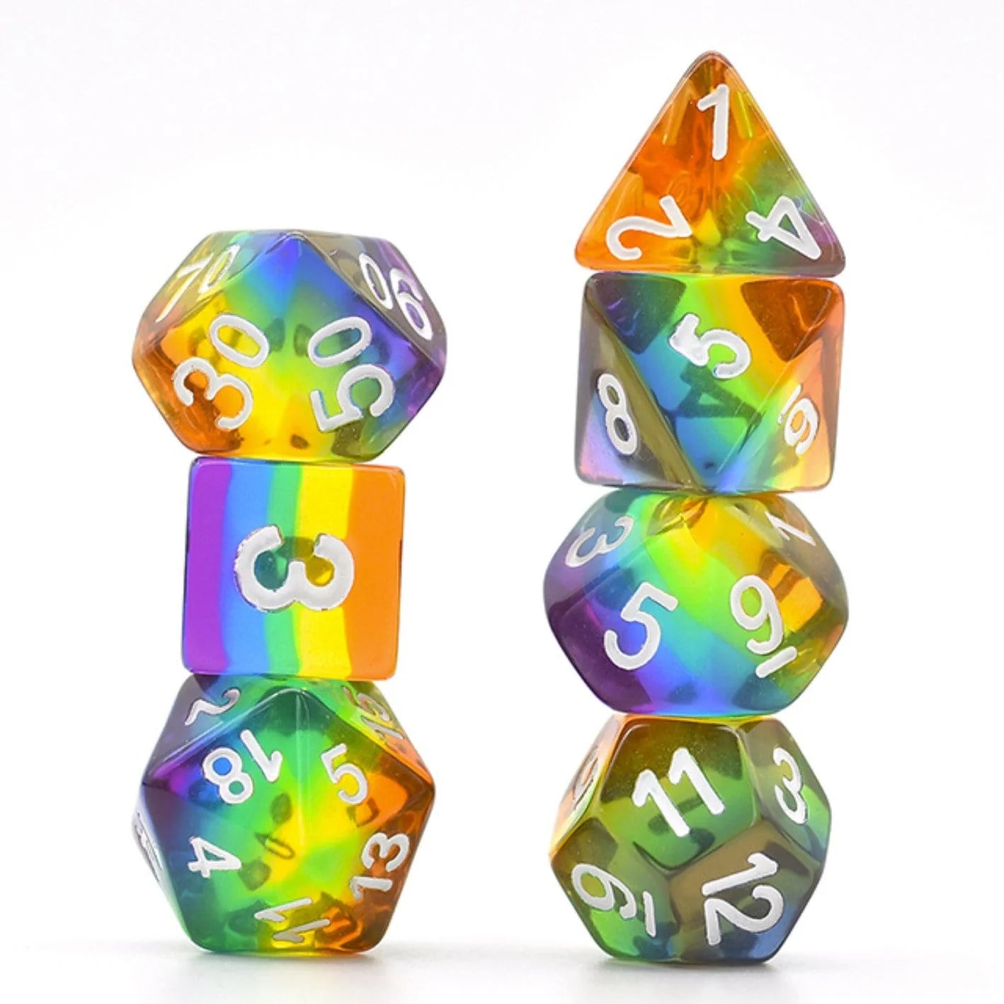 Translucent Rainbow Layer Dice Set - Resin