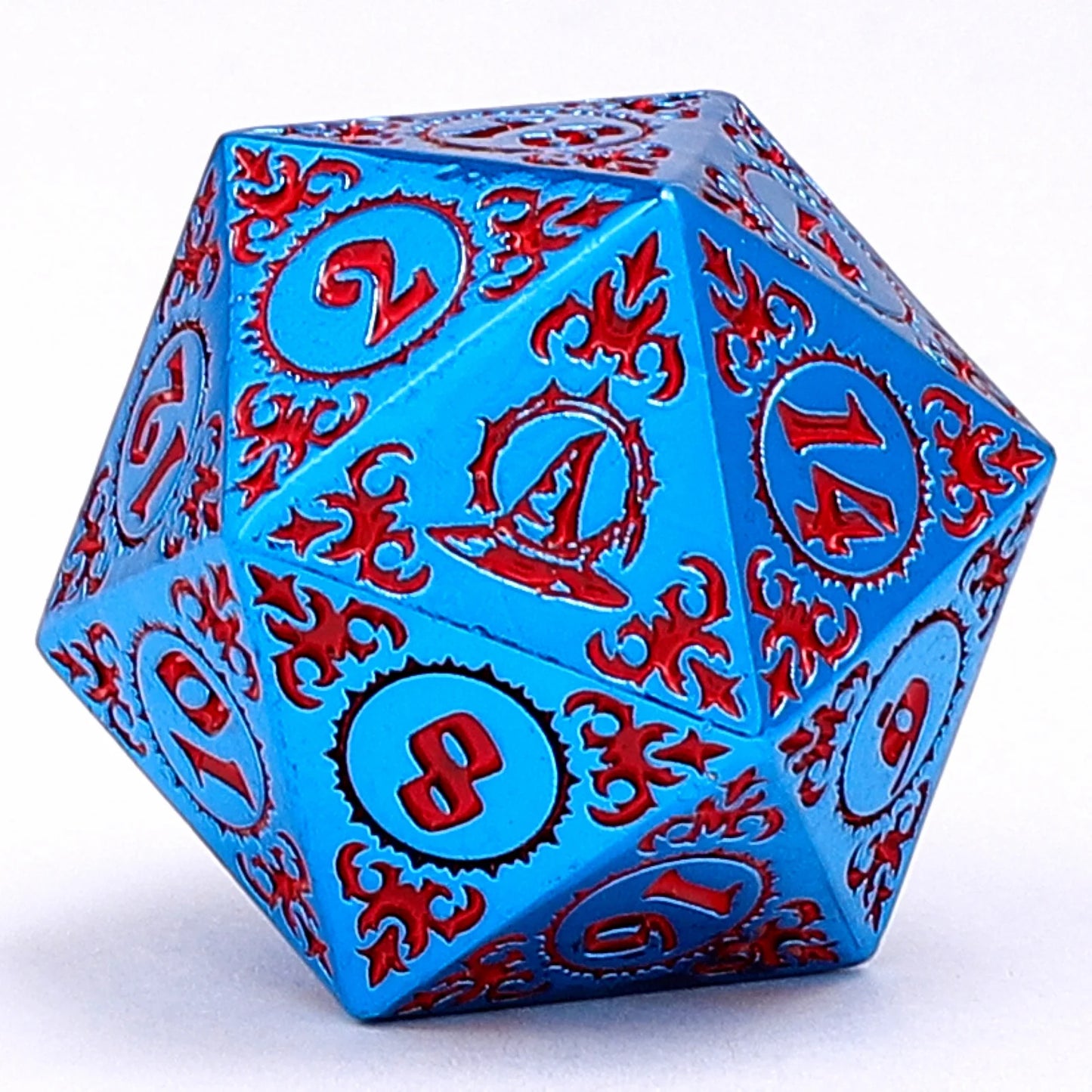 Wizard Dice Set - Blue with Red, Solid Metal