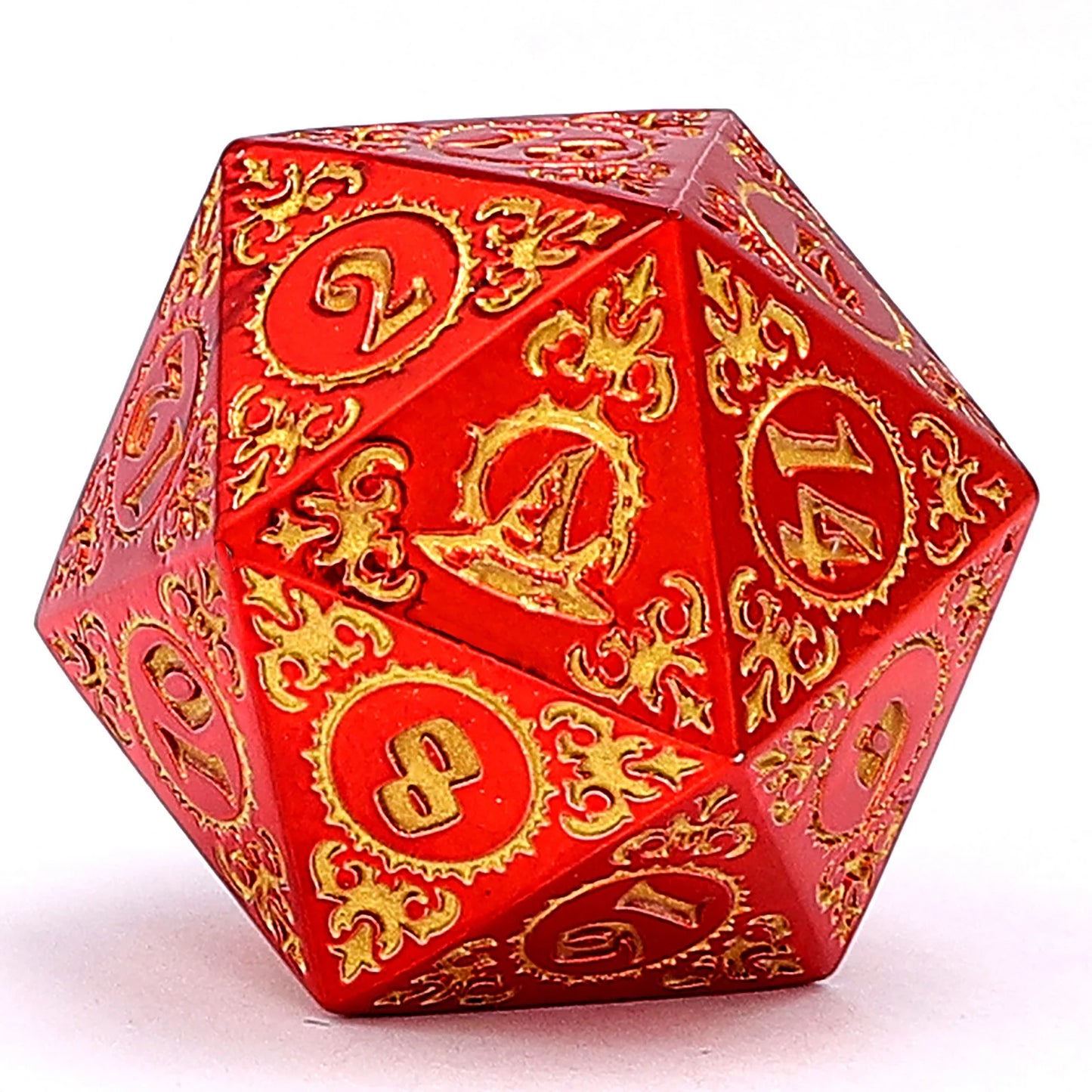 Wizard Dice Set - Red with Gold, Solid Metal