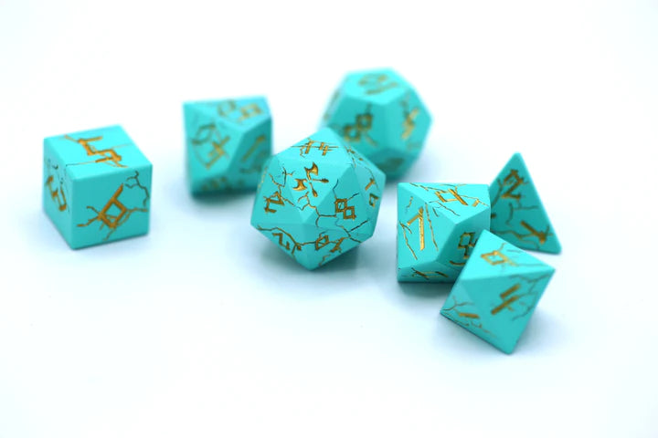 Barbarian Dice Set - Turqouiose, Young Blue, Solid Metal