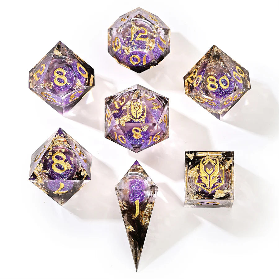 Captured Magic Liquid Core Dice Set - Midnight Velvet, Hand Sanded Sharp Edge Resin