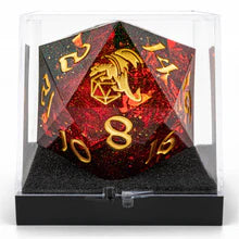 55mm Flight of Fire D20 - Red w/ Gold Ink, Sharp Edge Resin
