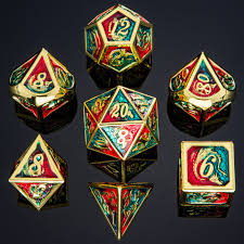 Dragon Dice Set - Gold & Red, Blue Solid Metal