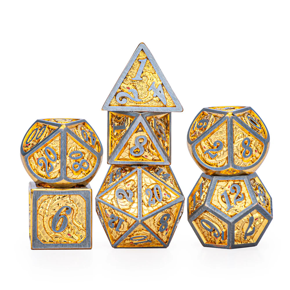Dragon Dice Set - Brushed Gold, Solid Metal