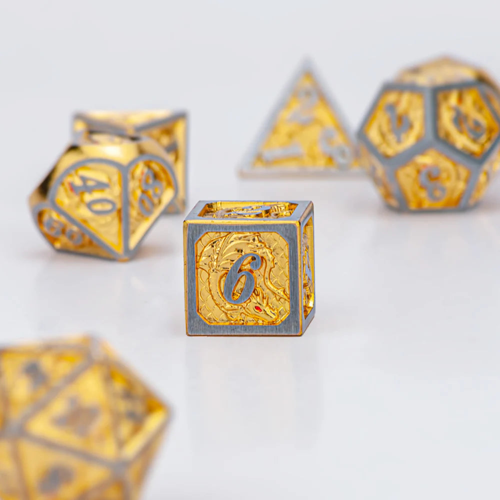 Dragon Dice Set - Brushed Gold, Solid Metal